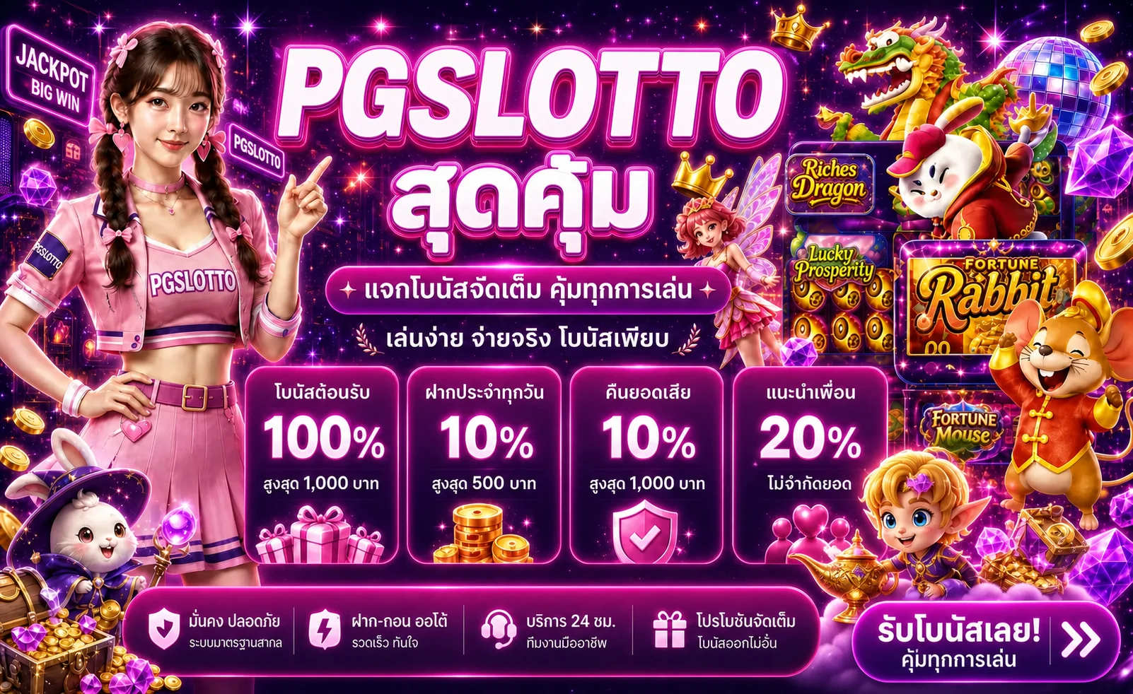 แบนเนอร์ PGSLOTTO รวมเกมสล็อต PG และโบนัส